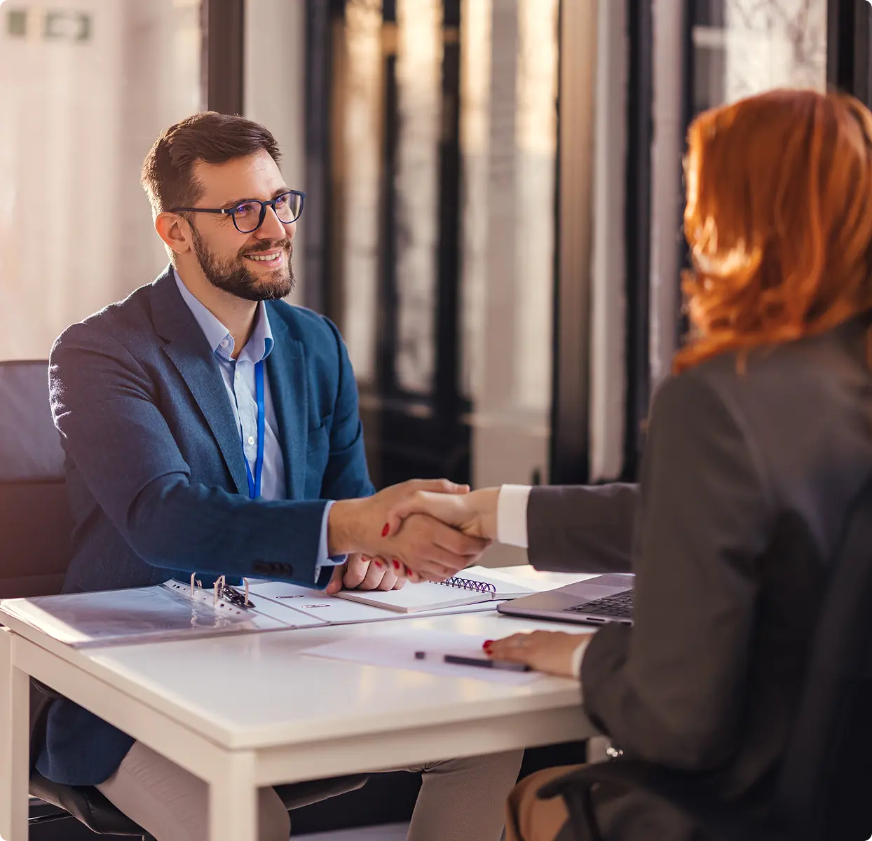 Professional handshake during meeting