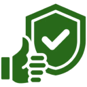 Green shield with checkmark and thumb icon