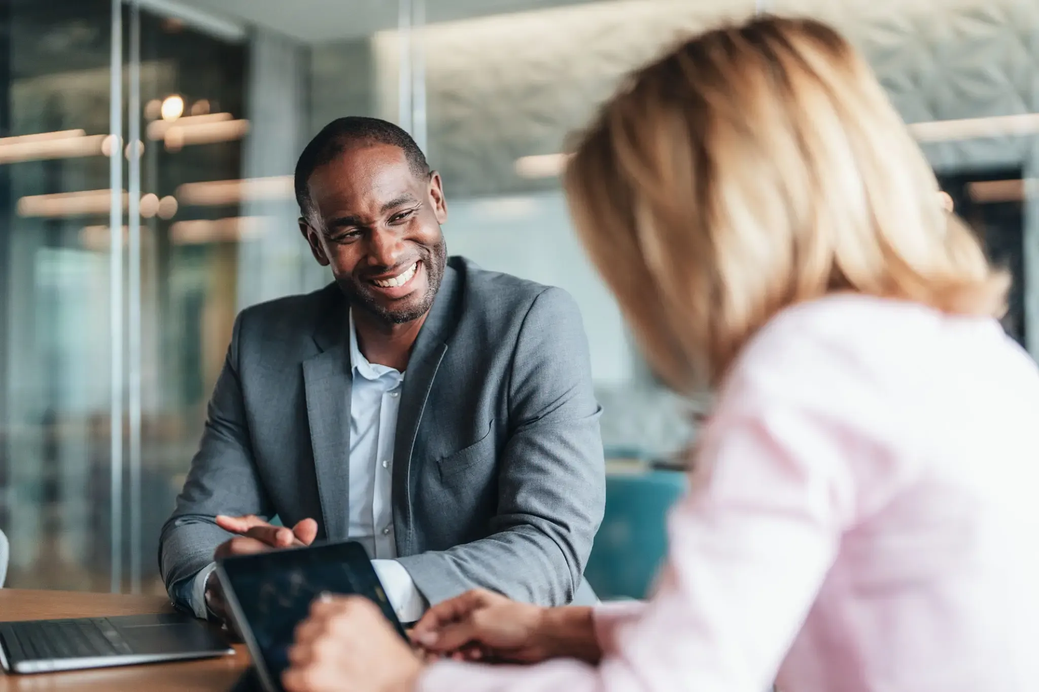 Two people having a business meeting.